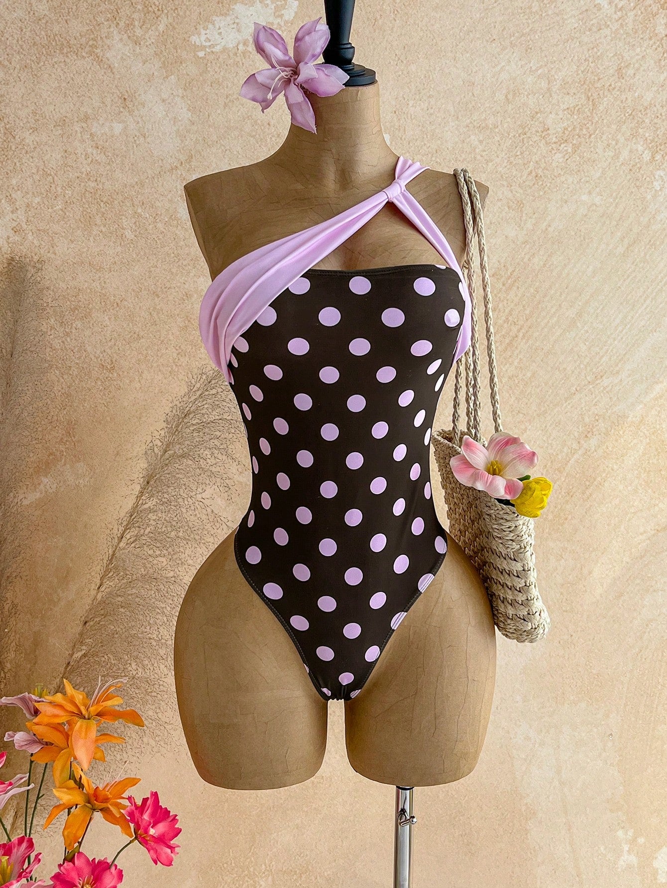Soleia Women's Fashion Resort Beach Striped Contrast Color One-Piece Swimsuit