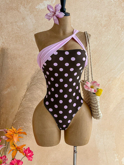 Soleia Women's Fashion Resort Beach Striped Contrast Color One-Piece Swimsuit