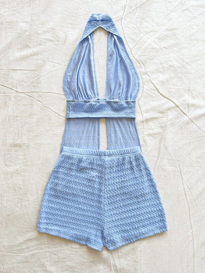 Soleia Women's Fashion Vacation Halter Top & Shorts 2 Pieces Set No Chest Padding