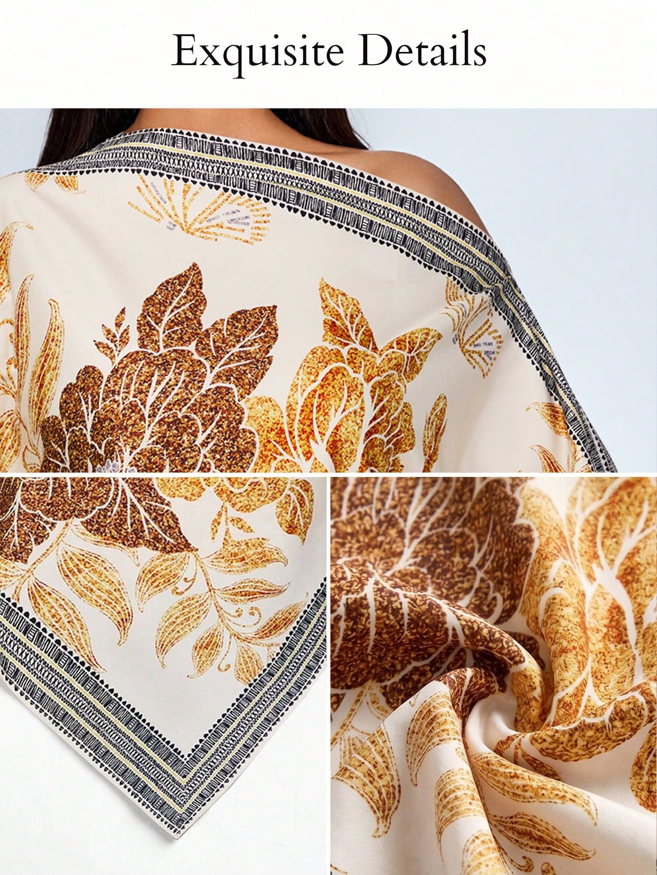 SOLERSUN Women's Spring And Summer Elegant Casual  Off Shoulder Square Scarf Hem, Apricot  Yellow  Print  Blouse