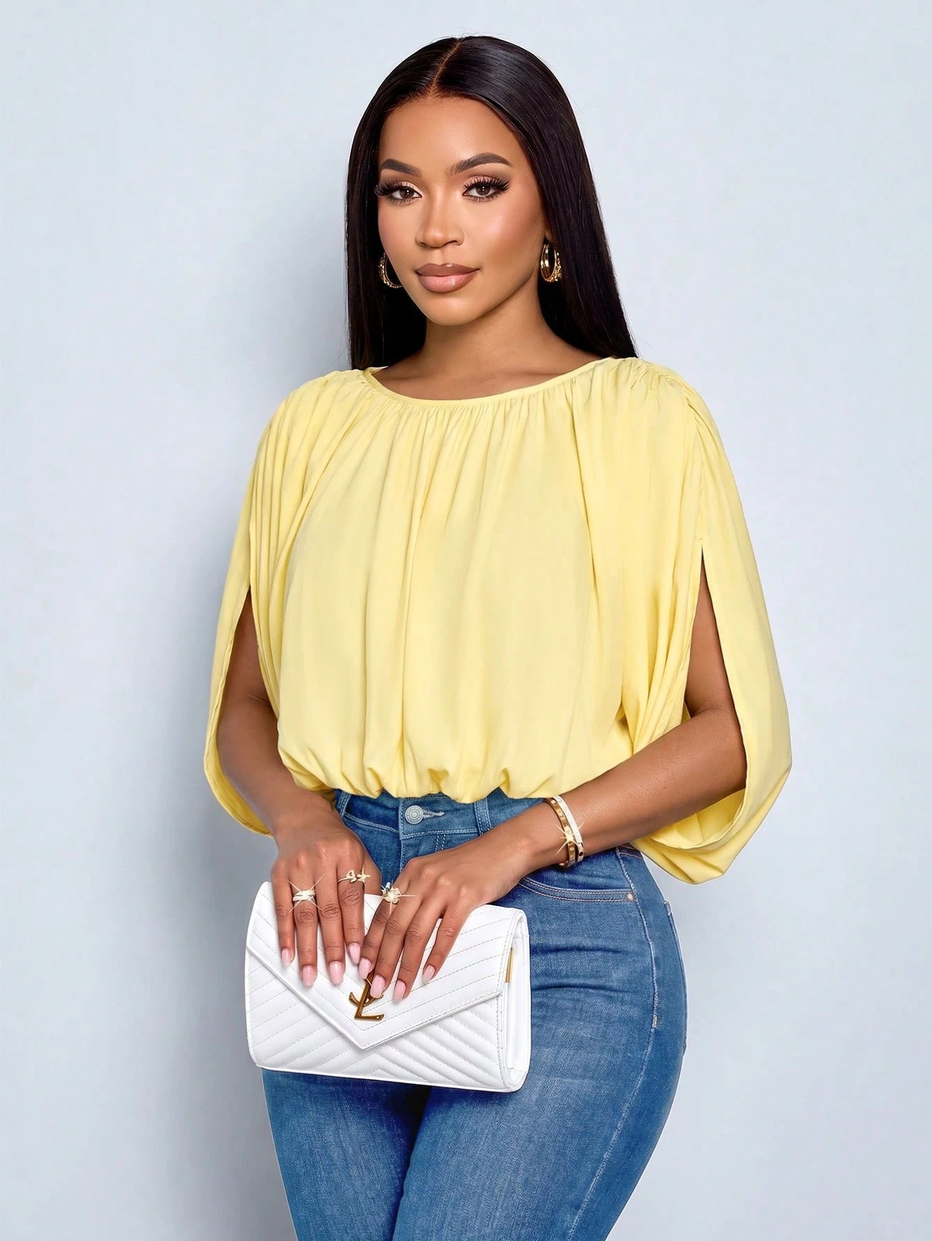 SOLERSUN Women's Summer Chic Elegant Casual Daily Simple Ruched Shirt Draping Detail Green Blouse Social Blouse Night Going Out Holidays Party
