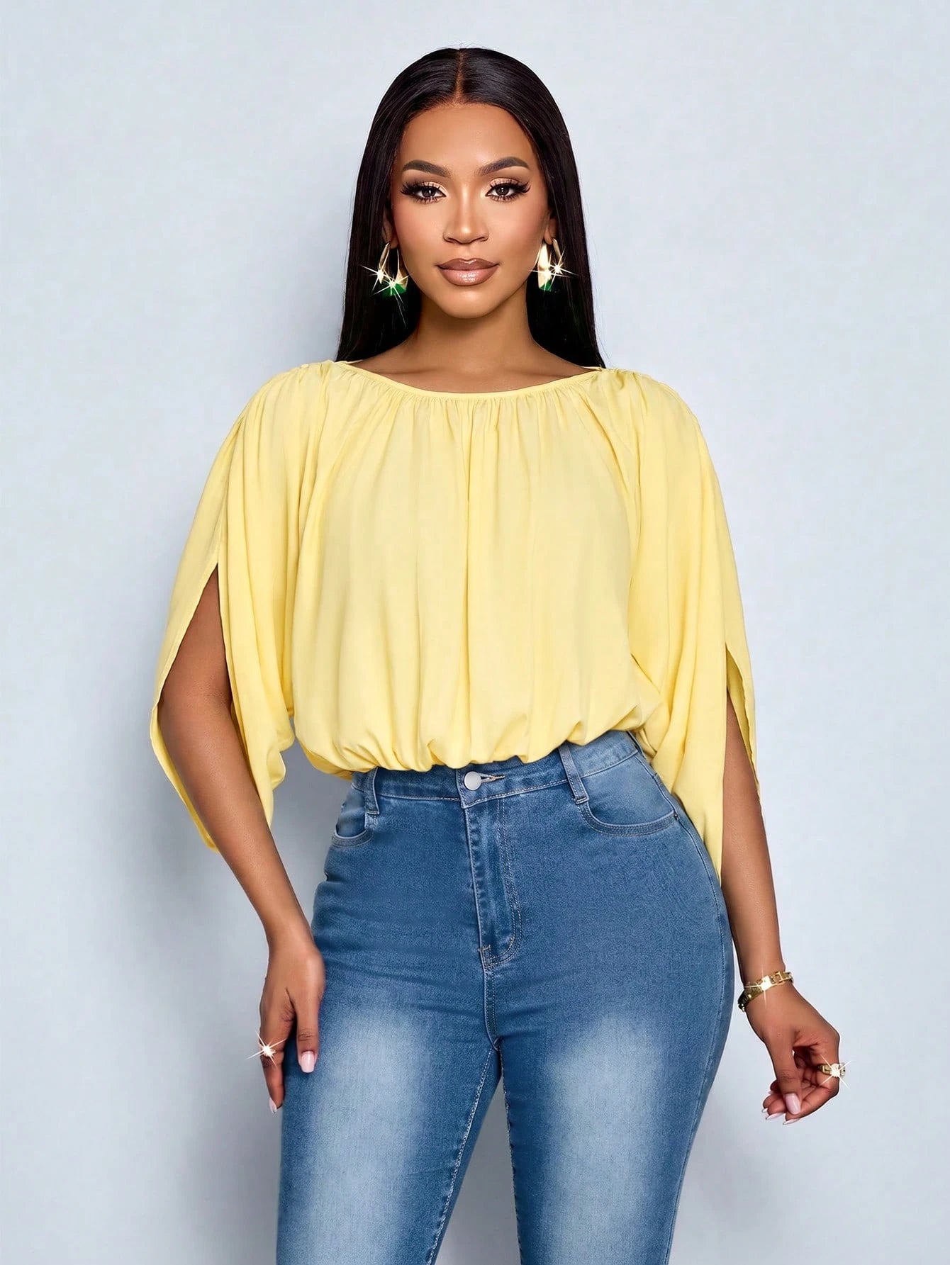 SOLERSUN Women's Summer Chic Elegant Casual Daily Simple Ruched Shirt Draping Detail Green Blouse Social Blouse Night Going Out Holidays Party