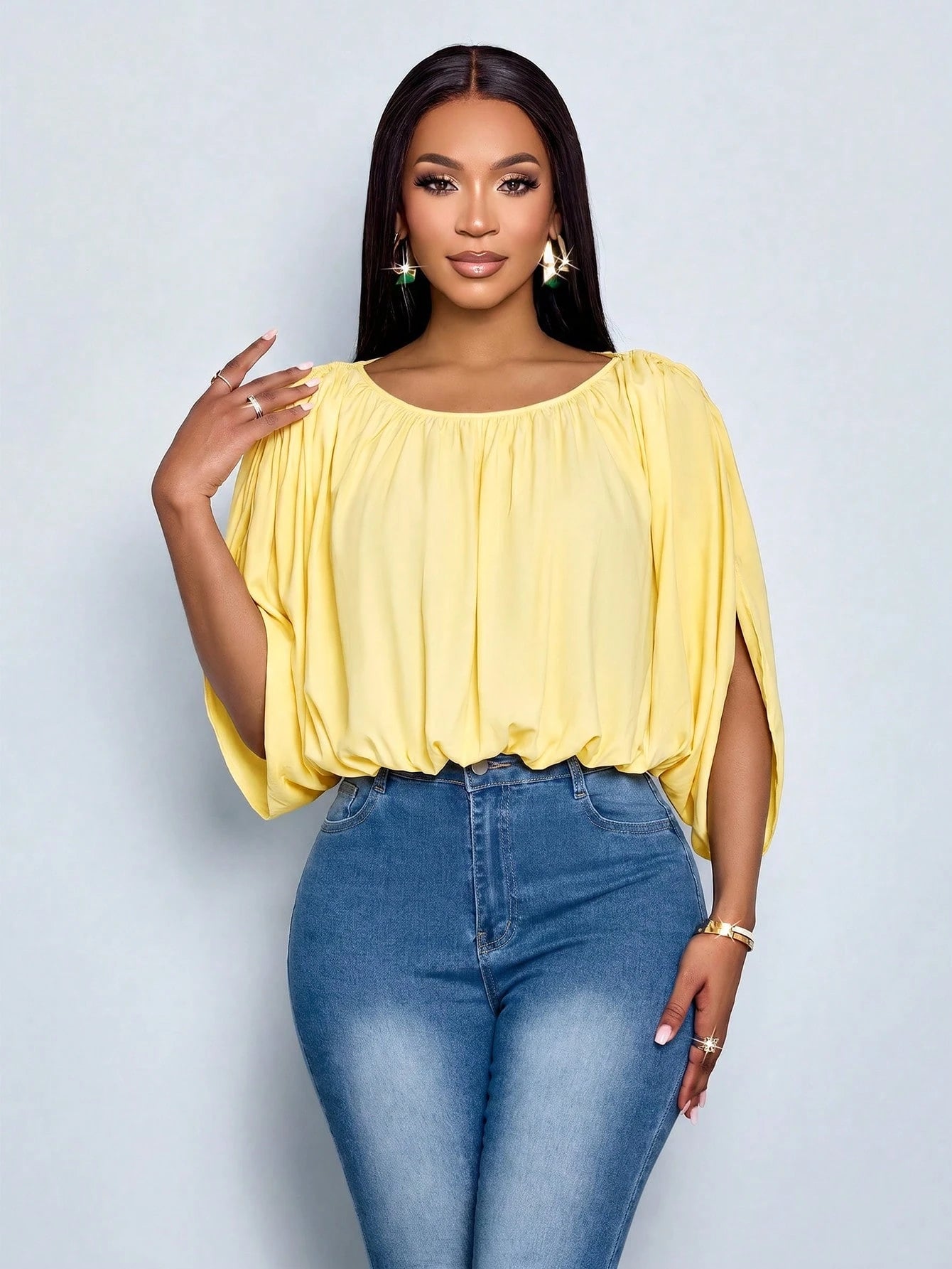 SOLERSUN Women's Summer Chic Elegant Casual Daily Simple Ruched Shirt Draping Detail Green Blouse Social Blouse Night Going Out Holidays Party
