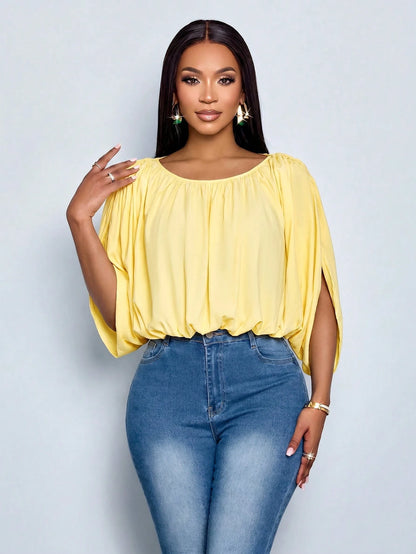 SOLERSUN Women's Summer Chic Elegant Casual Daily Simple Ruched Shirt Draping Detail Green Blouse Social Blouse Night Going Out Holidays Party
