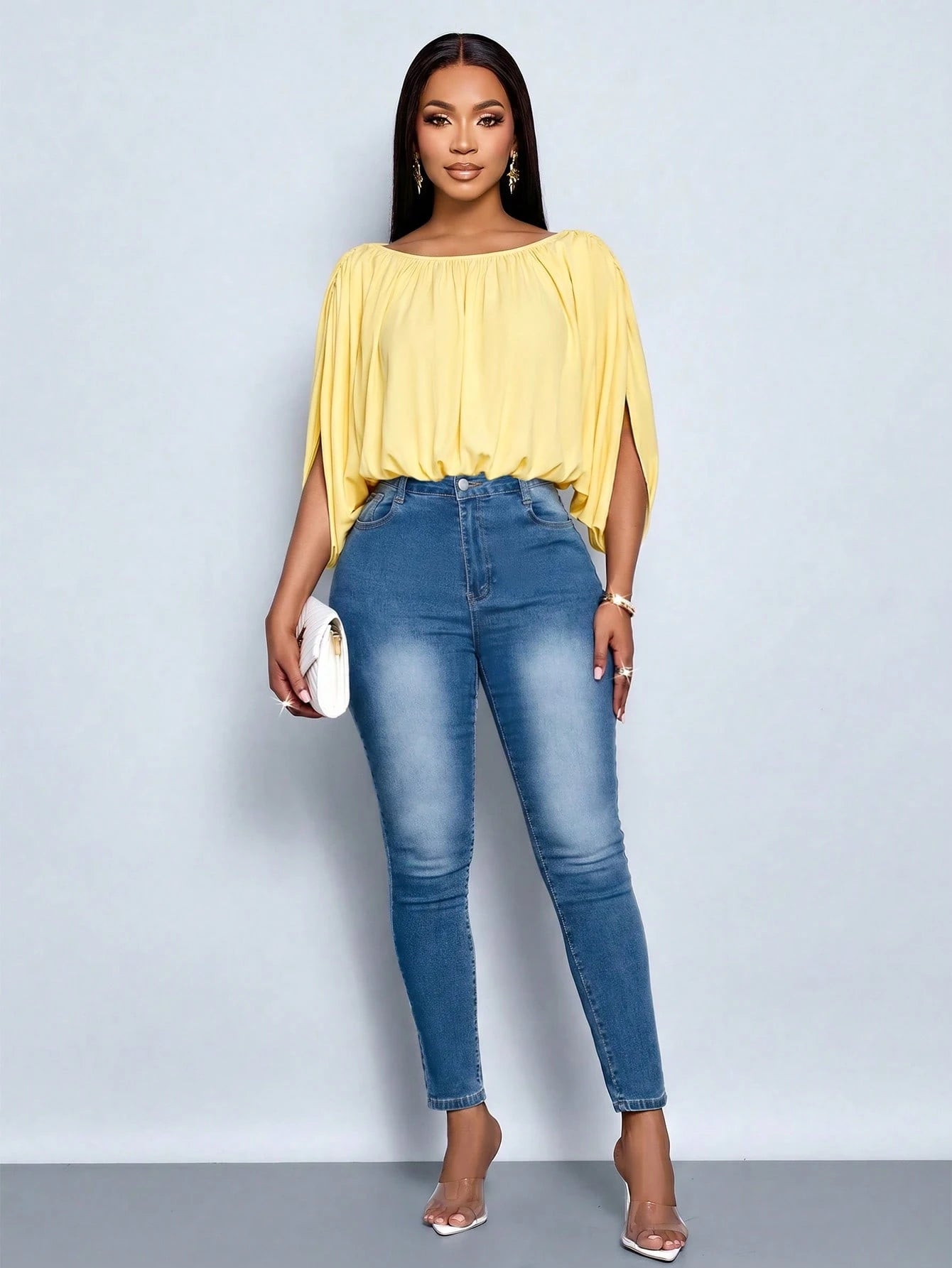 SOLERSUN Women's Summer Chic Elegant Casual Daily Simple Ruched Shirt Draping Detail Green Blouse Social Blouse Night Going Out Holidays Party