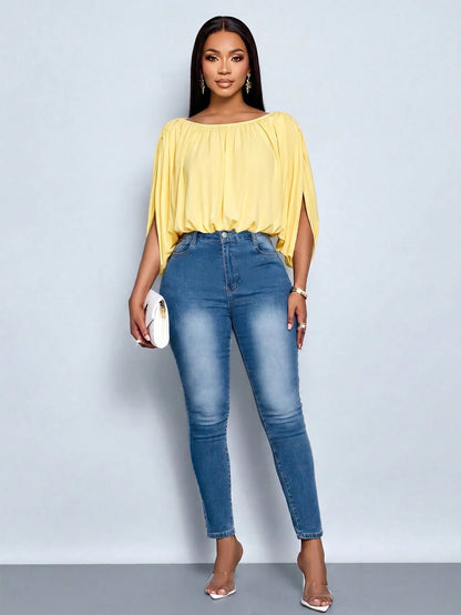 SOLERSUN Women's Summer Chic Elegant Casual Daily Simple Ruched Shirt Draping Detail Green Blouse Social Blouse Night Going Out Holidays Party