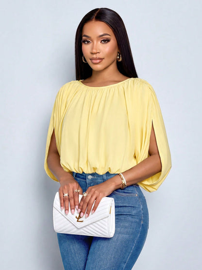 SOLERSUN Women's Summer Chic Elegant Casual Daily Simple Ruched Shirt Draping Detail Green Blouse Social Blouse Night Going Out Holidays Party