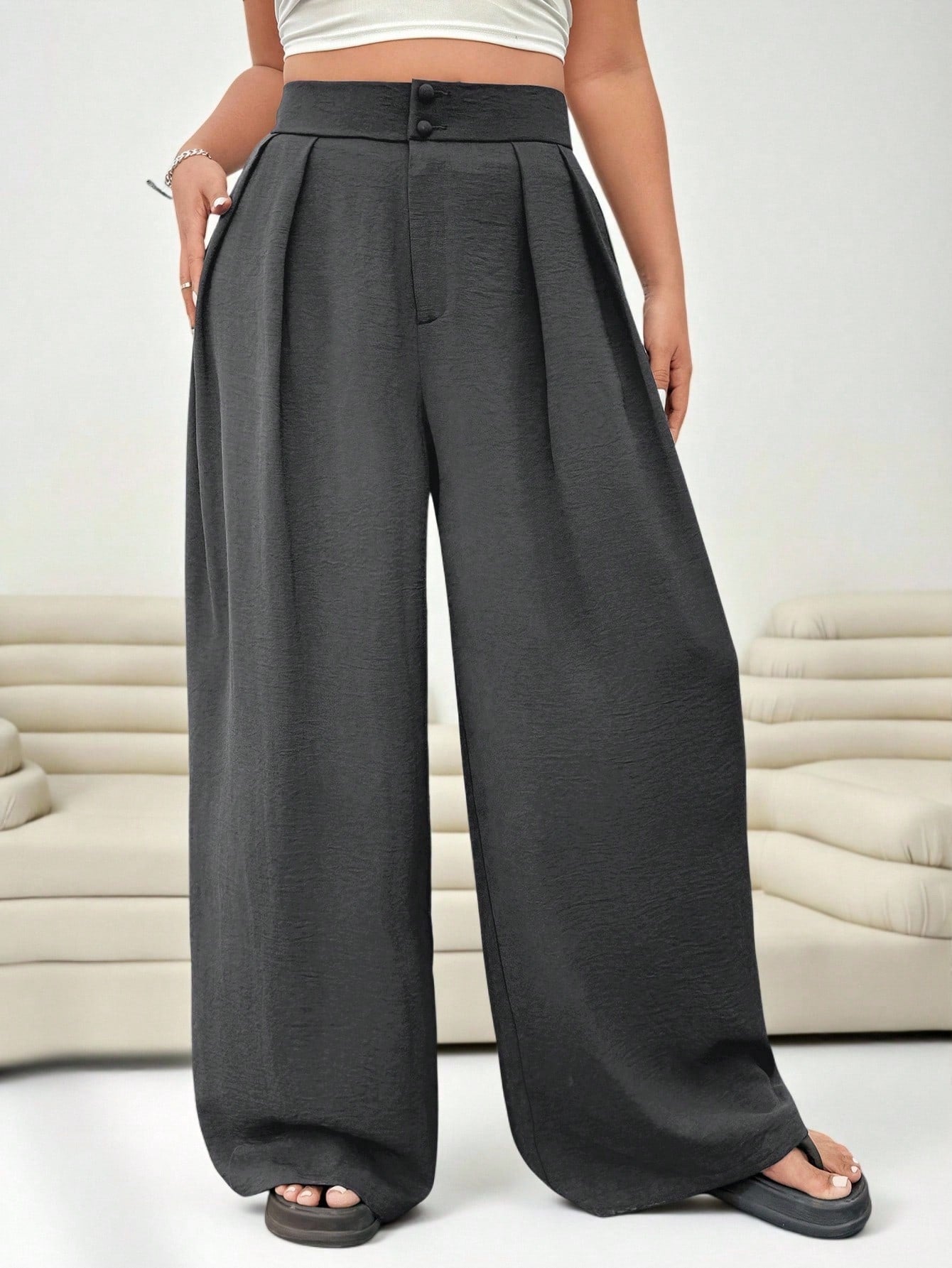 Solflare Fashionable Versatile Commuter Dark Gray Plus Size Suit Pants
