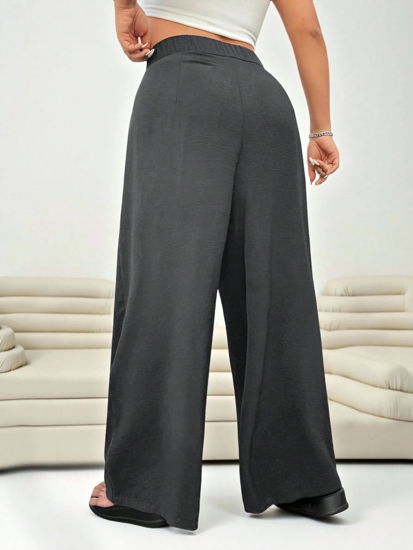Solflare Fashionable Versatile Commuter Dark Gray Plus Size Suit Pants