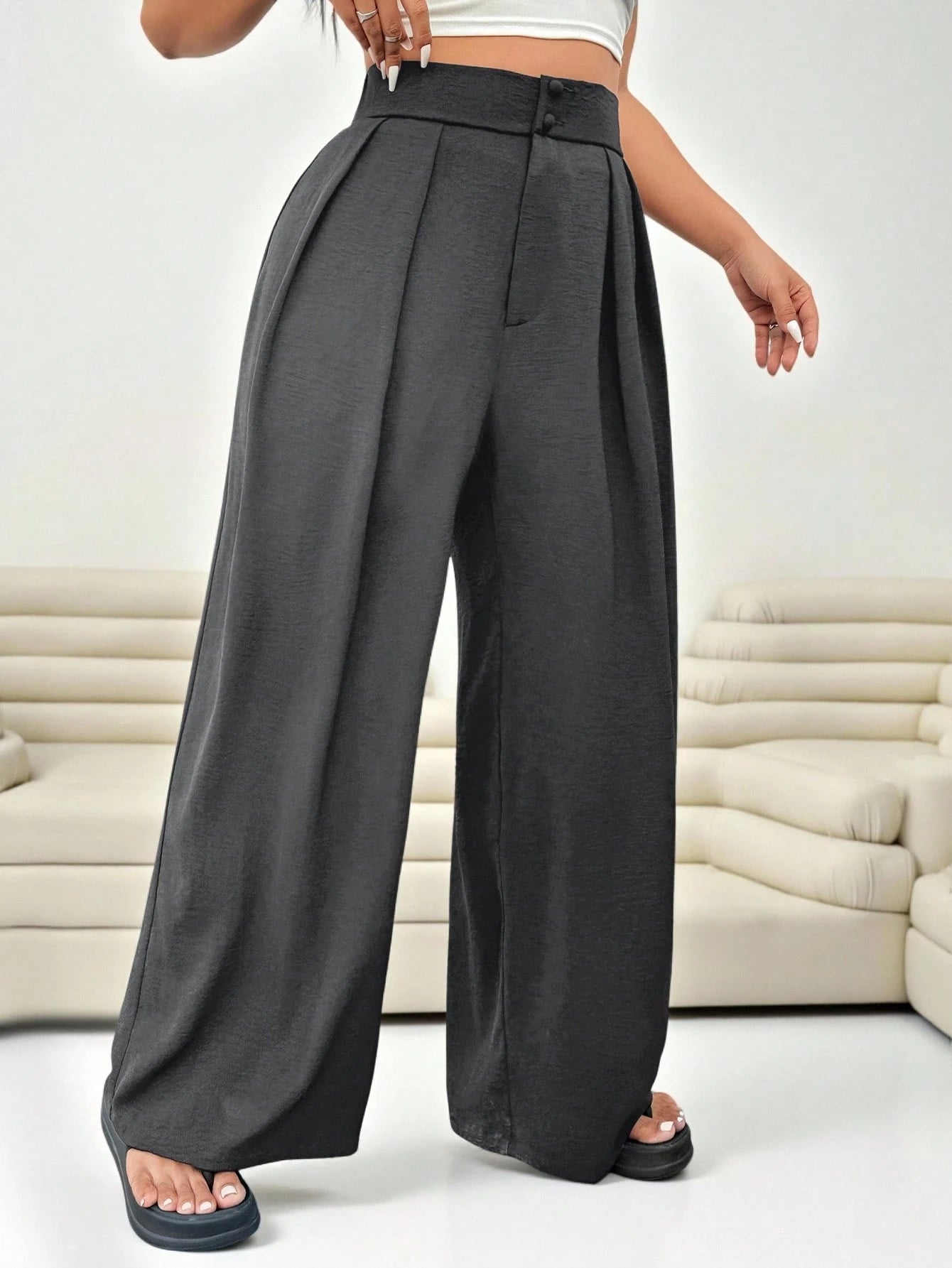 Solflare Fashionable Versatile Commuter Dark Gray Plus Size Suit Pants