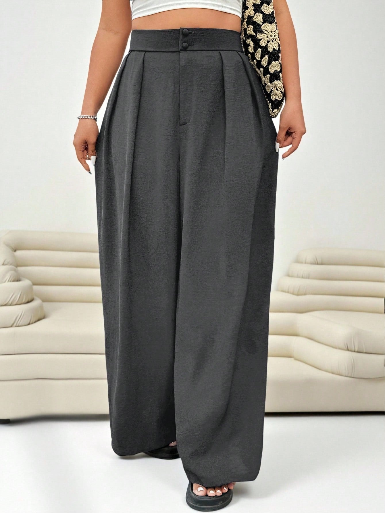 Solflare Fashionable Versatile Commuter Dark Gray Plus Size Suit Pants