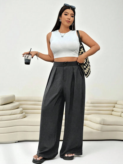 Solflare Fashionable Versatile Commuter Dark Gray Plus Size Suit Pants