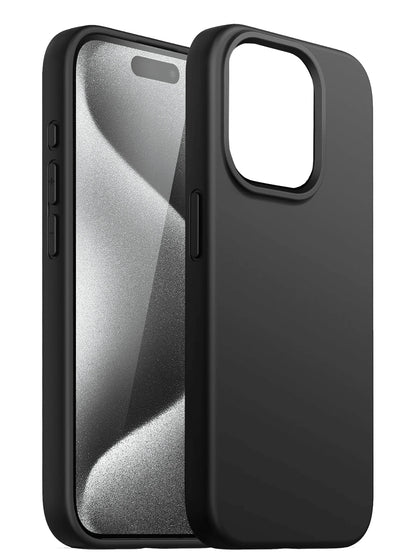 Solid Color Black Liquid Silicone Phone Case Compatible With IPhone 17/16/15/14/13/12/11 Pro Max/Mini Plus/Air/8/7/6s Plus/SE3/SE2, Full Body Protection, Slim Soft Matte Finish, Anti-Fingerprint, Gift