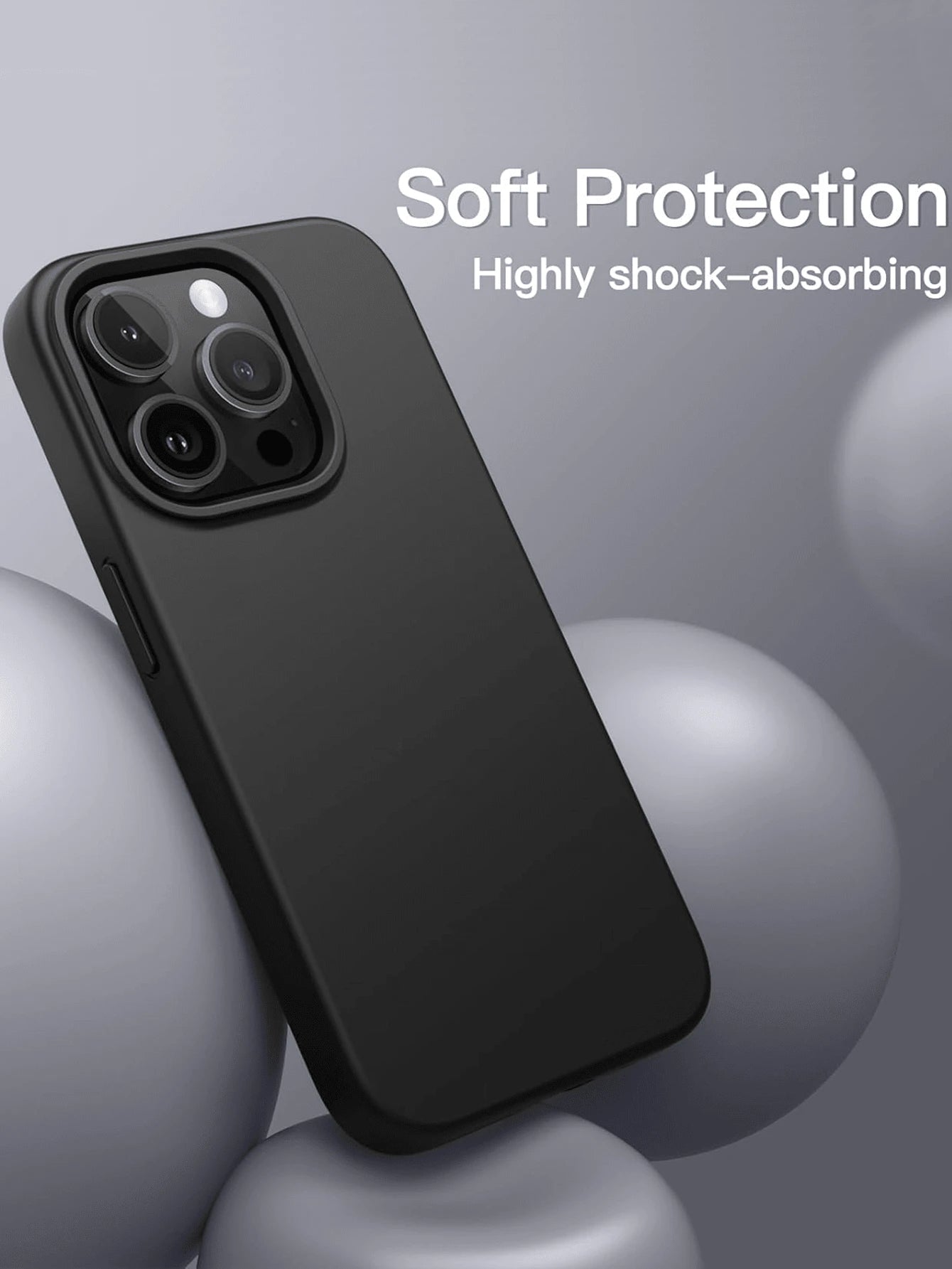 Solid Color Black Liquid Silicone Phone Case Compatible With IPhone 17/16/15/14/13/12/11 Pro Max/Mini Plus/Air/8/7/6s Plus/SE3/SE2, Full Body Protection, Slim Soft Matte Finish, Anti-Fingerprint, Gift