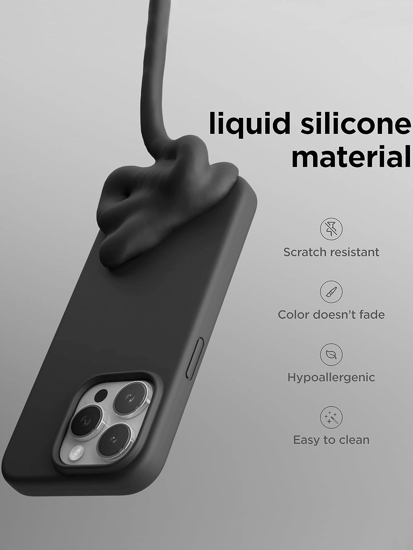 Solid Color Black Liquid Silicone Phone Case Compatible With IPhone 17/16/15/14/13/12/11 Pro Max/Mini Plus/Air/8/7/6s Plus/SE3/SE2, Full Body Protection, Slim Soft Matte Finish, Anti-Fingerprint, Gift