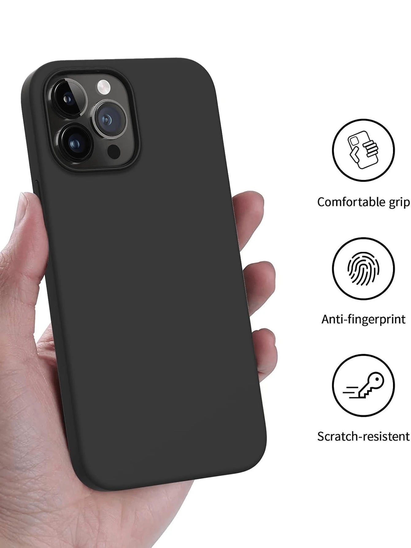 Solid Color Black Liquid Silicone Phone Case Compatible With IPhone 17/16/15/14/13/12/11 Pro Max/Mini Plus/Air/8/7/6s Plus/SE3/SE2, Full Body Protection, Slim Soft Matte Finish, Anti-Fingerprint, Gift