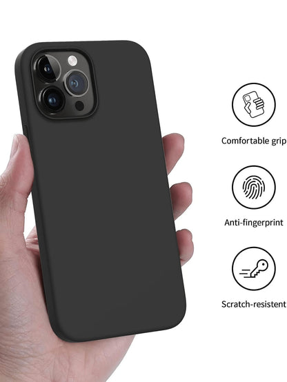 Solid Color Black Liquid Silicone Phone Case Compatible With IPhone 17/16/15/14/13/12/11 Pro Max/Mini Plus/Air/8/7/6s Plus/SE3/SE2, Full Body Protection, Slim Soft Matte Finish, Anti-Fingerprint, Gift