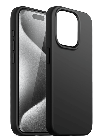 Solid Color Black Liquid Silicone Phone Case Compatible With IPhone 17/16/15/14/13/12/11 Pro Max/Mini Plus/Air/8/7/6s Plus/SE3/SE2, Full Body Protection, Slim Soft Matte Finish, Anti-Fingerprint, Gift