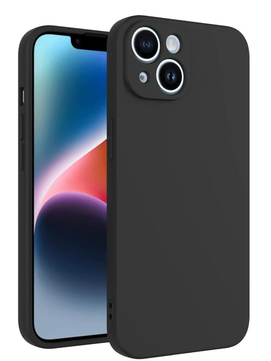 Solid Color Black Silicone TPU Shock-Absorbing Phone Case, Compatible With IPhone 11 12 13 14 15 16 17 Pro Max Air Mini X Xs XR 6 6S 7 8 Plus SE SE2 SE3, With Lens Protection Cover, Waterproof, Shockp