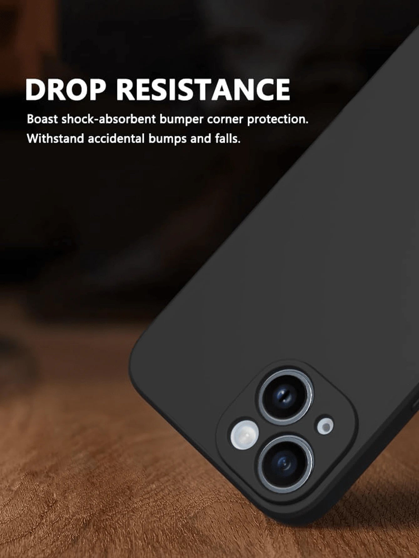 Solid Color Black Silicone TPU Shock-Absorbing Phone Case, Compatible With IPhone 11 12 13 14 15 16 17 Pro Max Air Mini X Xs XR 6 6S 7 8 Plus SE SE2 SE3, With Lens Protection Cover, Waterproof, Shockp