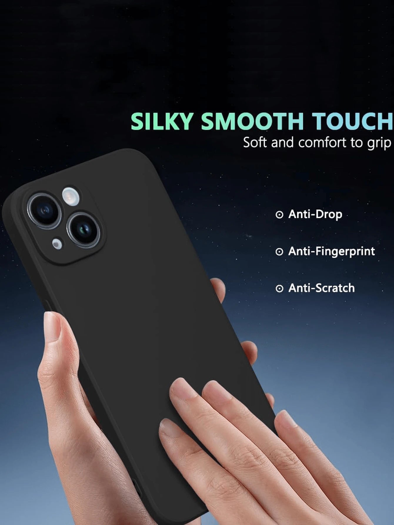 Solid Color Black Silicone TPU Shock-Absorbing Phone Case, Compatible With IPhone 11 12 13 14 15 16 17 Pro Max Air Mini X Xs XR 6 6S 7 8 Plus SE SE2 SE3, With Lens Protection Cover, Waterproof, Shockp