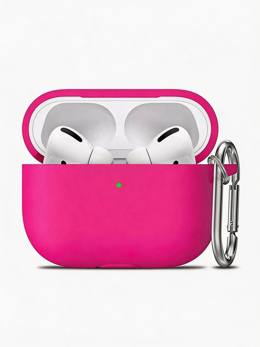 Solid Color Pink Silicone 1pc Silicone Case + Track-Shaped Round Buckle Earphone Case Compatible With Apple 1/2/3, Pro/Pro 2/Pro 3, Anti-Drop Protection, New 4th Generation Spring Easter Gift