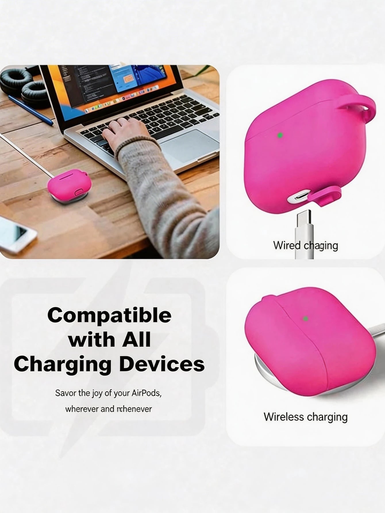 Solid Color Pink Silicone 1pc Silicone Case + Track-Shaped Round Buckle Earphone Case Compatible With Apple 1/2/3, Pro/Pro 2/Pro 3, Anti-Drop Protection, New 4th Generation Spring Easter Gift