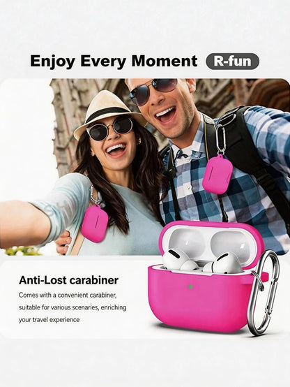 Solid Color Pink Silicone 1pc Silicone Case + Track-Shaped Round Buckle Earphone Case Compatible With Apple 1/2/3, Pro/Pro 2/Pro 3, Anti-Drop Protection, New 4th Generation Spring Easter Gift