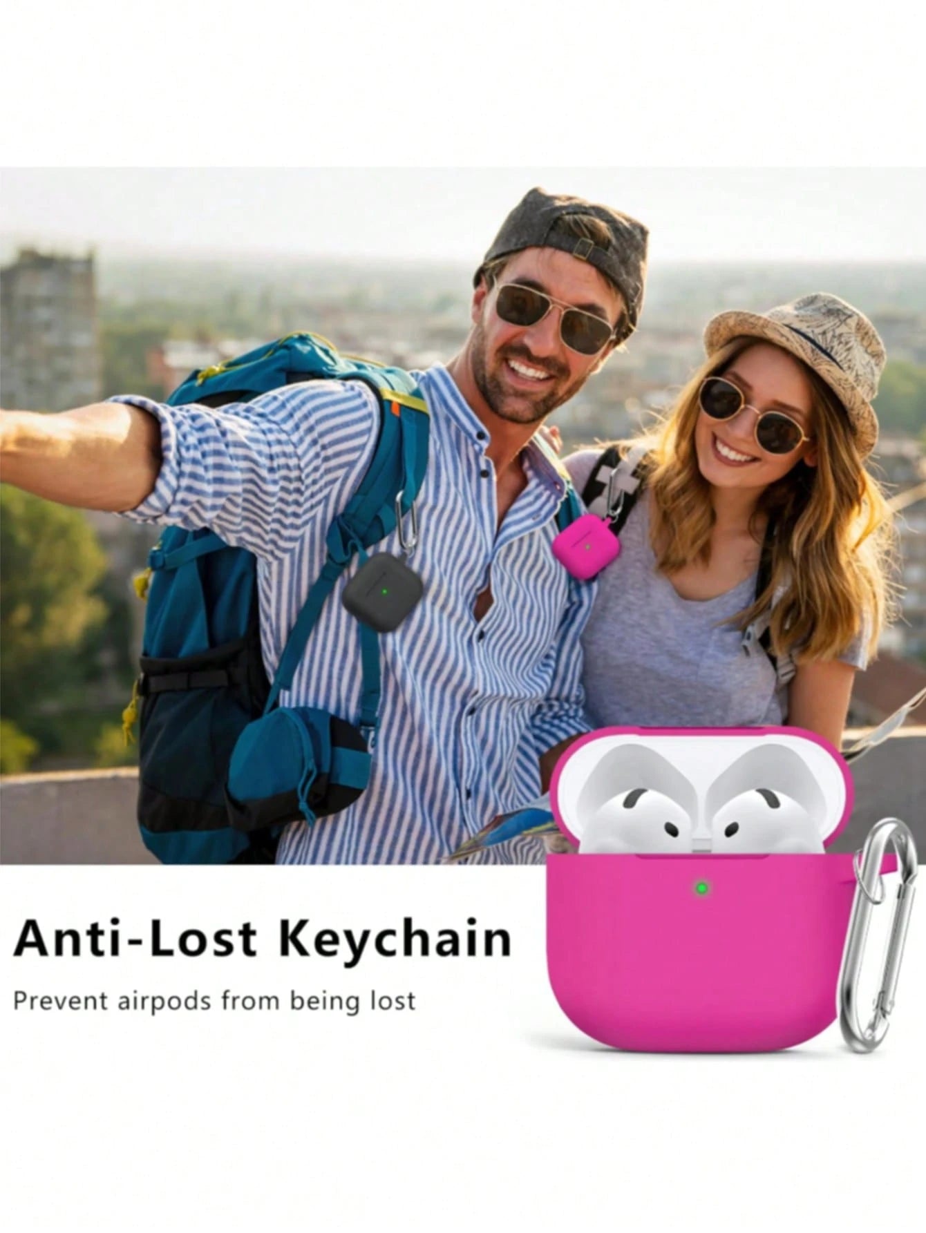 Solid Color Pink Silicone 1pc Silicone Case + Track-Shaped Round Buckle Earphone Case Compatible With Apple 1/2/3, Pro/Pro 2/Pro 3, Anti-Drop Protection, New 4th Generation Spring Easter Gift