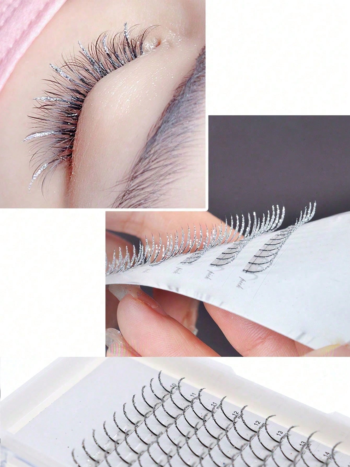 Sparkling Silver Glitter Fairy Lashes Individual Segmented Cluster Eyelashes DIY Self Adhesive Volume False Lashes Festival Cosplay Makeup