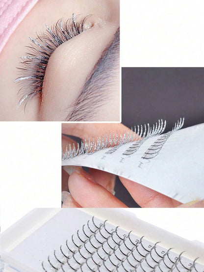 Sparkling Silver Glitter Fairy Lashes Individual Segmented Cluster Eyelashes DIY Self Adhesive Volume False Lashes Festival Cosplay Makeup