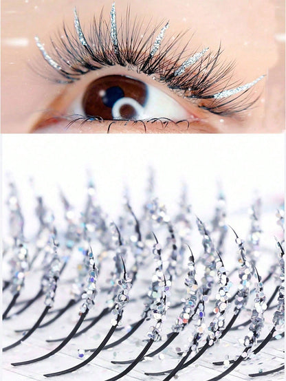 Sparkling Silver Glitter Fairy Lashes Individual Segmented Cluster Eyelashes DIY Self Adhesive Volume False Lashes Festival Cosplay Makeup