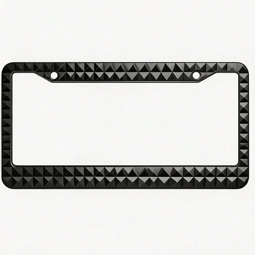 Specially Designed For Decorative License Plate Frames, Square Aluminum Black 3D Pyramid Nail Pattern Car License Plate Holder, Car Modification, 12.2X 6.3inch Rust-Proof Metal License Plate Sign With