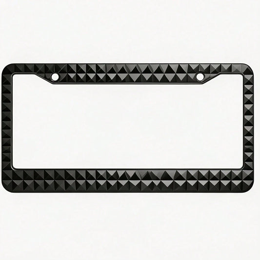 Specially Designed For Decorative License Plate Frames, Square Aluminum Black 3D Pyramid Nail Pattern Car License Plate Holder, Car Modification, 12.2X 6.3inch Rust-Proof Metal License Plate Sign With