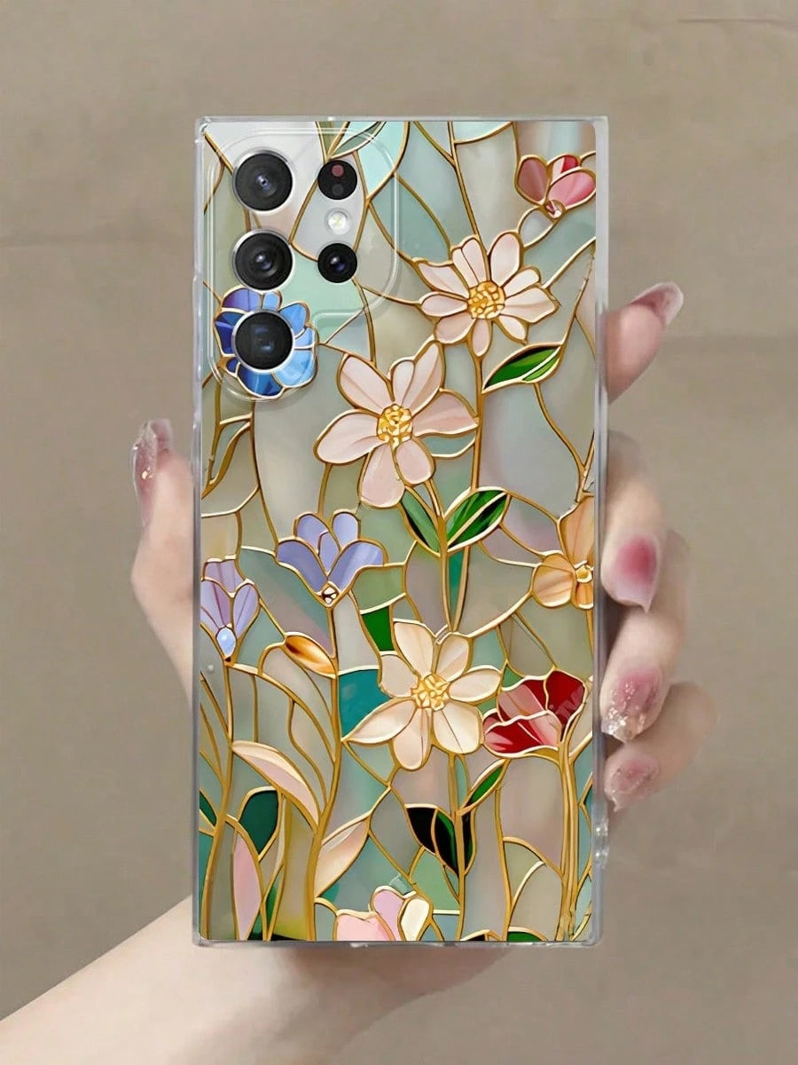 Stained Glass Floral Design Phone Case. Suitable For IPhone 17, 16, 15, 14, 13, 12, 11, Pro Max Plus, And Galaxy S25/24/23/22/21/ULTRA/PLUS/FE/Able-Pri71/56/55/54/53/52/36/35/34/26/25/23/16/15/14/13/1