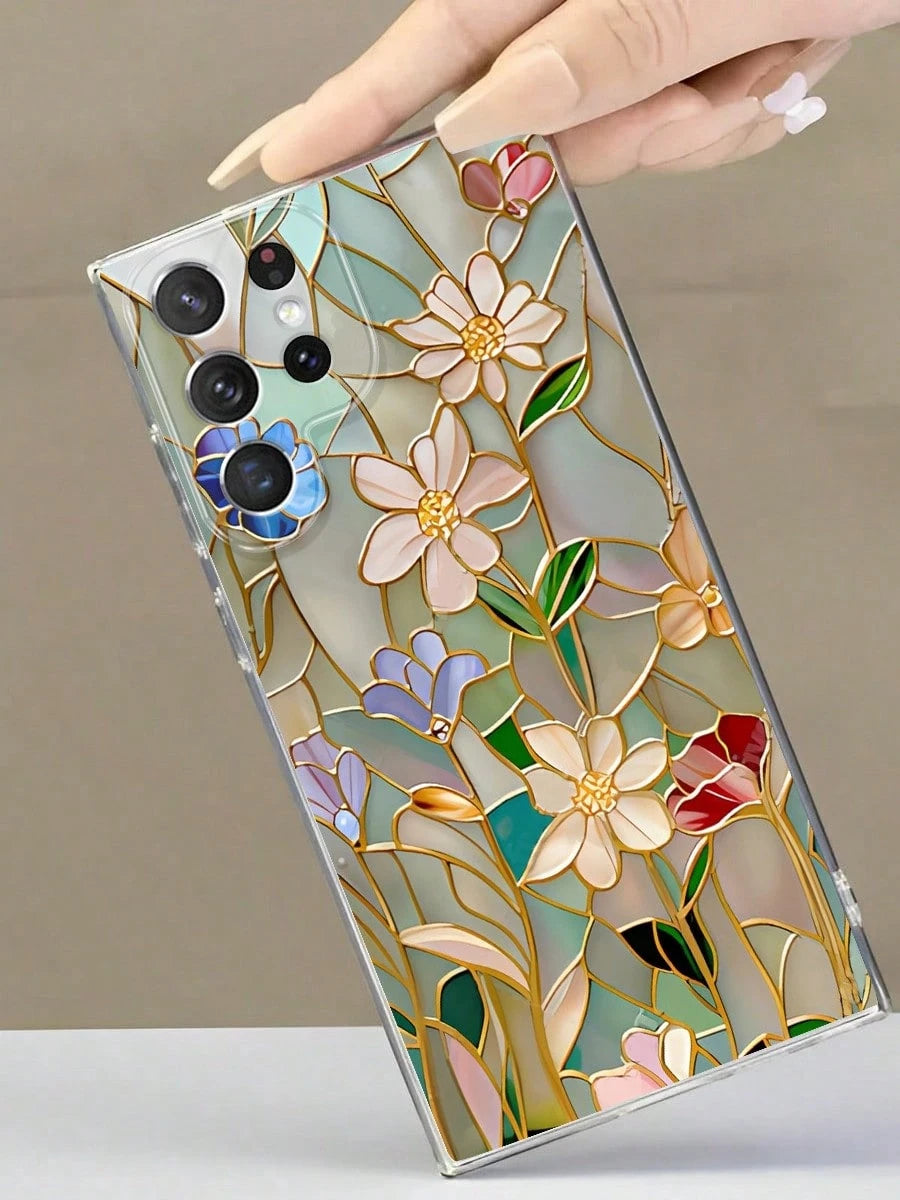 Stained Glass Floral Design Phone Case. Suitable For IPhone 17, 16, 15, 14, 13, 12, 11, Pro Max Plus, And Galaxy S25/24/23/22/21/ULTRA/PLUS/FE/Able-Pri71/56/55/54/53/52/36/35/34/26/25/23/16/15/14/13/1