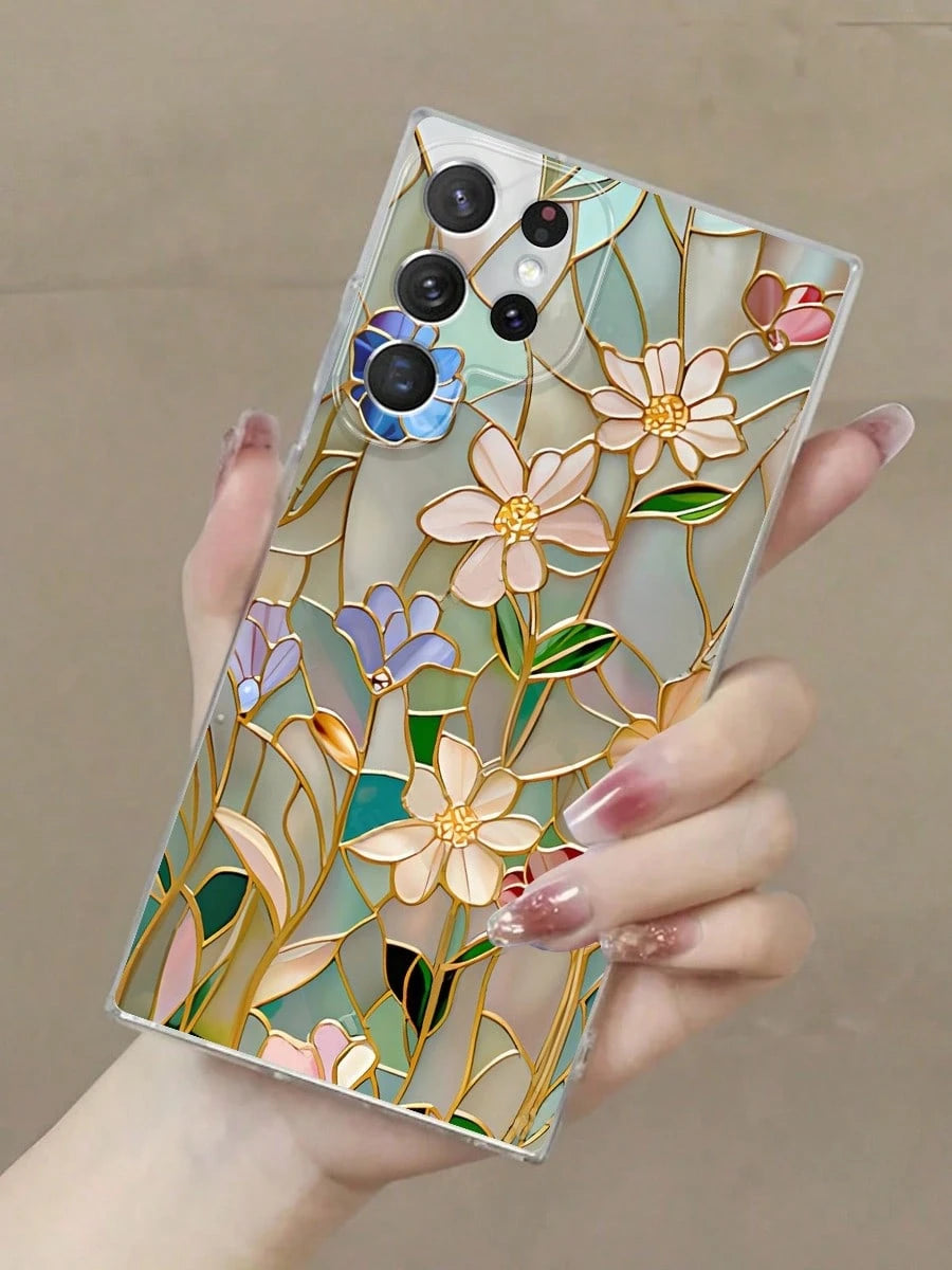 Stained Glass Floral Design Phone Case. Suitable For IPhone 17, 16, 15, 14, 13, 12, 11, Pro Max Plus, And Galaxy S25/24/23/22/21/ULTRA/PLUS/FE/Able-Pri71/56/55/54/53/52/36/35/34/26/25/23/16/15/14/13/1