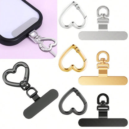 Stainless Steel Heart-Shaped Spring Clip & Strap Combo| 360° Rotatable Ultra-Thin Metal Plate, Suitable For Phone Lanyards, Universal Phone Accessories