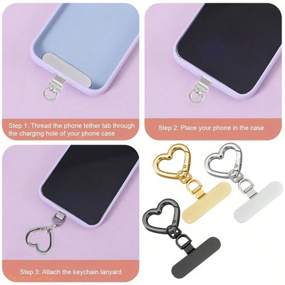 Stainless Steel Heart-Shaped Spring Clip & Strap Combo| 360° Rotatable Ultra-Thin Metal Plate, Suitable For Phone Lanyards, Universal Phone Accessories