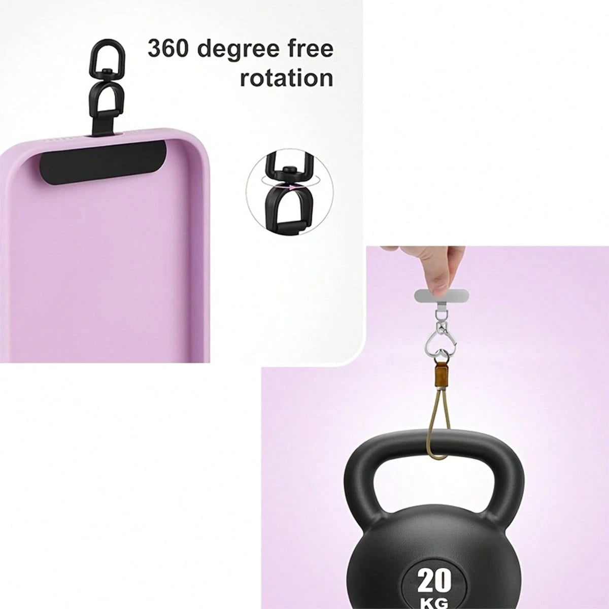 Stainless Steel Heart-Shaped Spring Clip & Strap Combo| 360° Rotatable Ultra-Thin Metal Plate, Suitable For Phone Lanyards, Universal Phone Accessories
