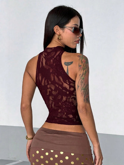 StreetHx Women's Sexy Lace Jacquard Sleeveless Halter Neck Camisole