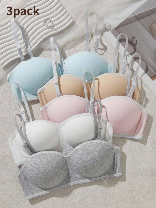 Student Thin Wire-Free Bandeau Bra For Girls, Anti-Slip, Sweet & Cute Style, Seamless, Detachable Straps, Teenager Bra