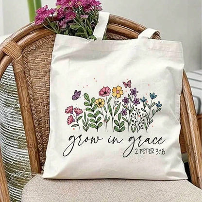 Sturdy Christian Women's Handbag With Inspirational Bible Verse Print, Rectangular Design, Large Capacity Reusable Shopping Bag With Stable Handle, Suitable For Shopping, Outdoor Activities, Church Ga