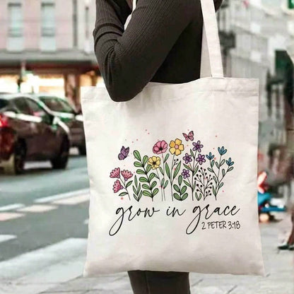 Sturdy Christian Women's Handbag With Inspirational Bible Verse Print, Rectangular Design, Large Capacity Reusable Shopping Bag With Stable Handle, Suitable For Shopping, Outdoor Activities, Church Ga