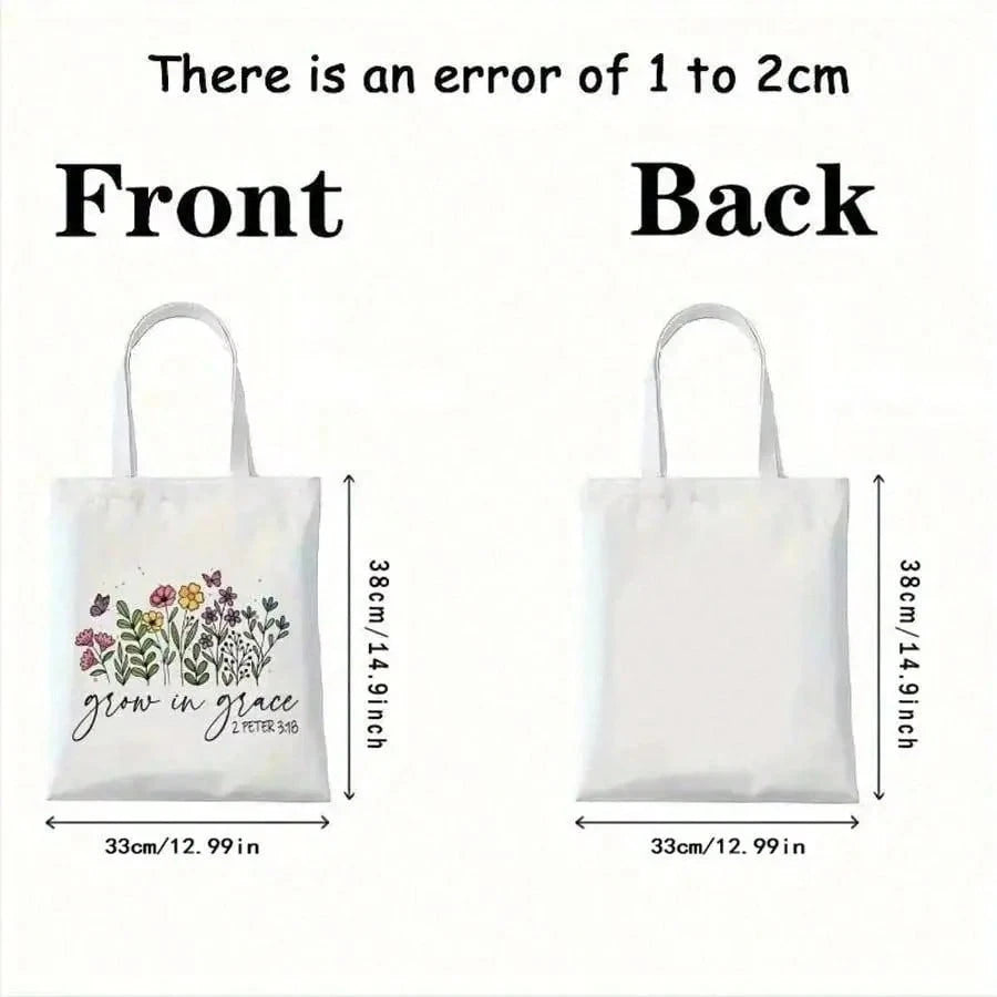 Sturdy Christian Women's Handbag With Inspirational Bible Verse Print, Rectangular Design, Large Capacity Reusable Shopping Bag With Stable Handle, Suitable For Shopping, Outdoor Activities, Church Ga