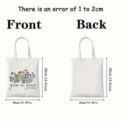 Sturdy Christian Women's Handbag With Inspirational Bible Verse Print, Rectangular Design, Large Capacity Reusable Shopping Bag With Stable Handle, Suitable For Shopping, Outdoor Activities, Church Ga