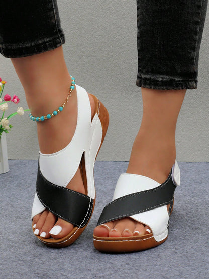 Style Women's Open Toe Back, Lightweight Stitched Casual Comfortable Wedge Heel Thick Bottom Platform Sandals (Polyurethane Sole With Small Holes)