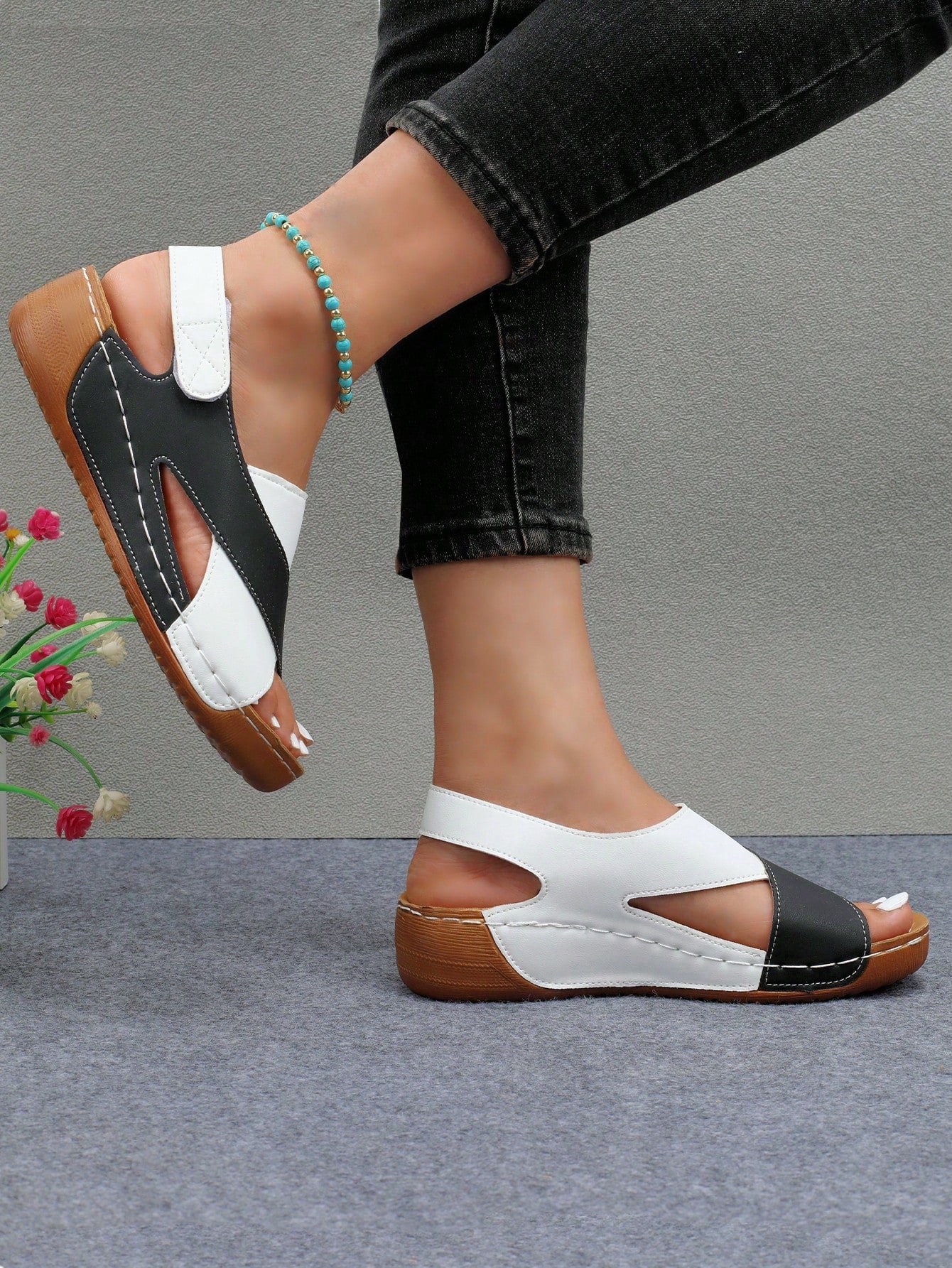 Style Women's Open Toe Back, Lightweight Stitched Casual Comfortable Wedge Heel Thick Bottom Platform Sandals (Polyurethane Sole With Small Holes)