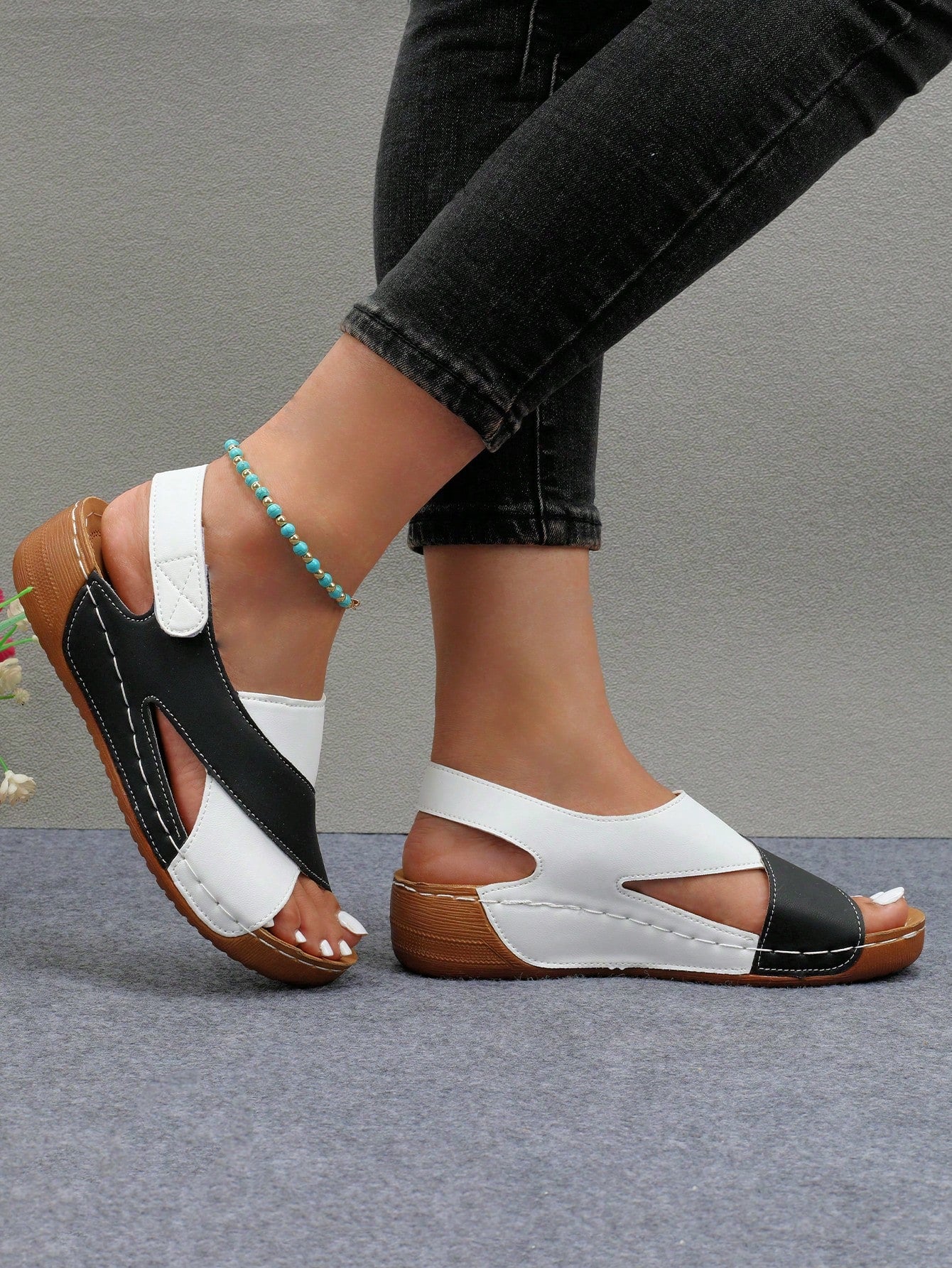 Style Women's Open Toe Back, Lightweight Stitched Casual Comfortable Wedge Heel Thick Bottom Platform Sandals (Polyurethane Sole With Small Holes)