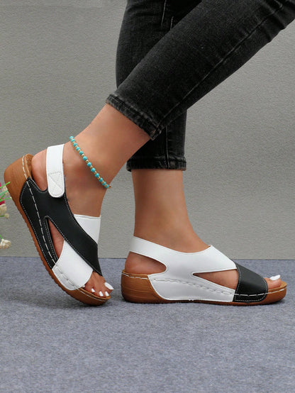 Style Women's Open Toe Back, Lightweight Stitched Casual Comfortable Wedge Heel Thick Bottom Platform Sandals (Polyurethane Sole With Small Holes)
